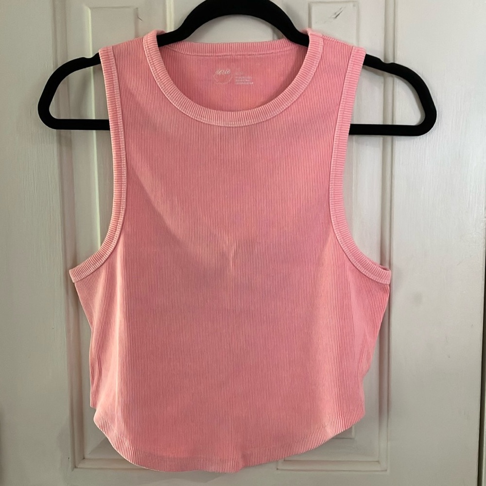 Aerie XL Crop High Neck Tank Top with Front Curved Hem in Coral